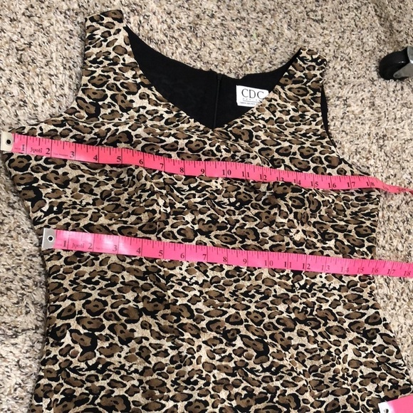 Vintage 90s CDC Petites Midi Dress Size 8 Tan Leopard Print - Picture 8 of 9